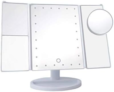 ADOV Illuminated Makeup Mirror 1X/ 2X/ 3X/ 10X Magnification Tri-Fold Vanity Mirror 24 LED Lights - White