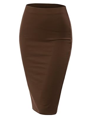 Doublju Stretch Knit Midi Pencil Skirt Back Slit Women Plus Size