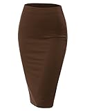Doublju Womens Basic Stretch Knit Midi Pencil Skirt With Back Slit (Made In USA)