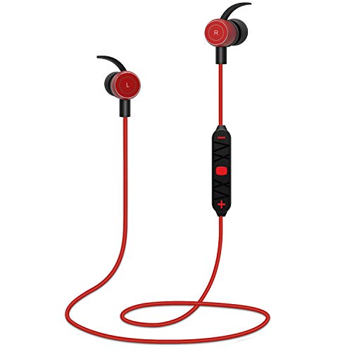 Bluetooth Headphones, Magnetic Wireless Earbuds, HiFi Bass Stereo Sweatproof, Noise Cancelling Microphone (Comfy & Fast Pairing), IPX7 Waterproof Wireless Workout Headphones for Sports, Gym (Red)