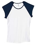 Bella Ladies 5.8 oz. 1×1 Baby Rib Contrast Cap-Sleeve Raglan – White/Navy – S, Online Clothing Store