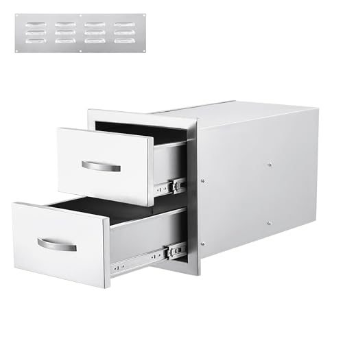 Garvee Stainless Steel Outdoor Kitchen Drawers, Flush Mount Built-in BBQ Drawer with Ventilation Panel - Weatherproof Drawer for Grill Island, Patio Cabinet Storage, 2-Drawer, 14"W×15"H