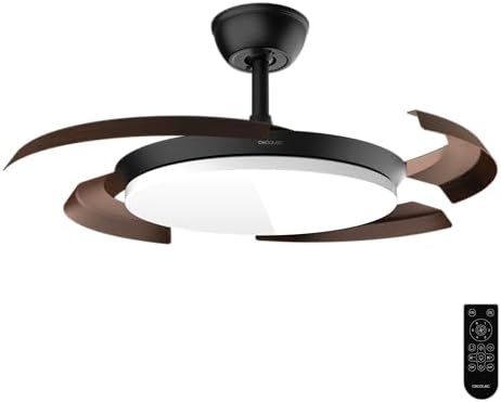 Ventilador de Techo con Luz con Aspas Retráctiles EnergySilence Aero 4500 Puzzle Invisible Black&DarkWood. 30W, Motor DC, Diámetro 42", Luz LED, Mando, Temporizador, Función Verano/Invierno