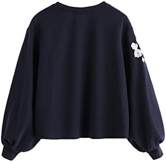 Romwe Women's Loose Embroidery Lantern Sleeve Pullover Sweatershirts