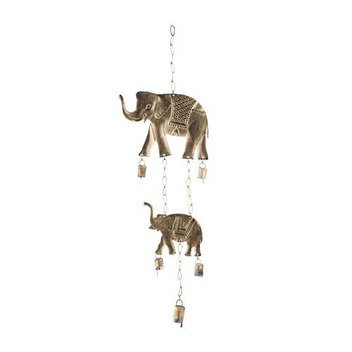 Deco 79 Metal Elephant Windchime with Bells, 10" x 2" x 28", Brass