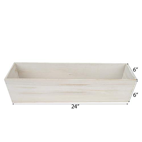 24x6-Inch Natural Whitewashed Wood Rustic Rectangular Planter Boxes Holders Centerpieces Wedding Decorations Party