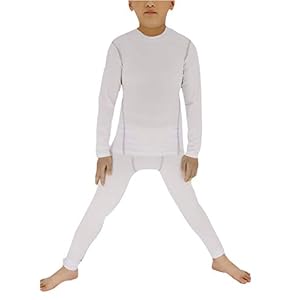 Boys Thermal Underwear Set Kids Long Johns Compression Leggings and Thermal Shirt Winter Athletic Base Layer White