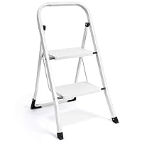 Delxo 2 Step Ladder Folding Step Stool Ladder with Handgrip Anti-Slip Sturdy and Wide Pedal Multi-Use for Household and Office Portable Step Stool Steel 330lbs White (2 feet)