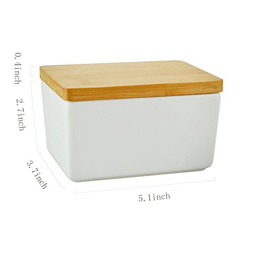 Butter Dish with Bamboo Lid Butter Keeper Porcelain Food Storage Container Candy Box Heat Resistant to 900 Degree Baking Dish Baker(500ml) - Thumbnail 6