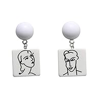 xinmi ltd Minimalism Women Acrylic Square Abstract Faces Dangle Stud Earrings Jewelry White