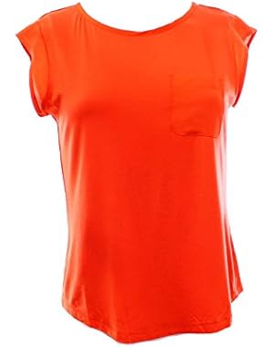 Calvin Klein Womens Small Scoop Neck Pocket Tee T-Shirt Red S