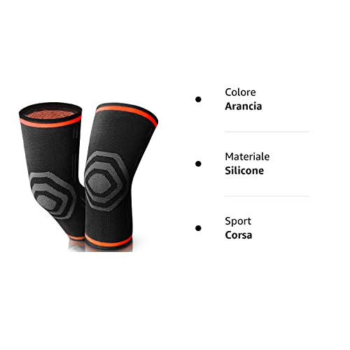 Anoopsyche Ginocchiera Ortopedica Sportiva Compressione Ginocchio, Tutore Ginocchio Legamenti Menisco artrite, tendinite, corsa, squat, sport (XL, arancia)