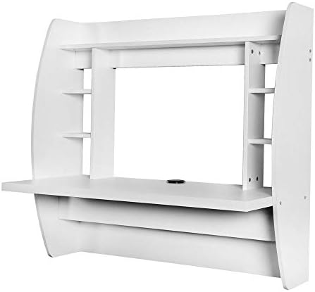 White Home Floating Computer Wall Mounted PC Laptop Desk w/Storage Shelf