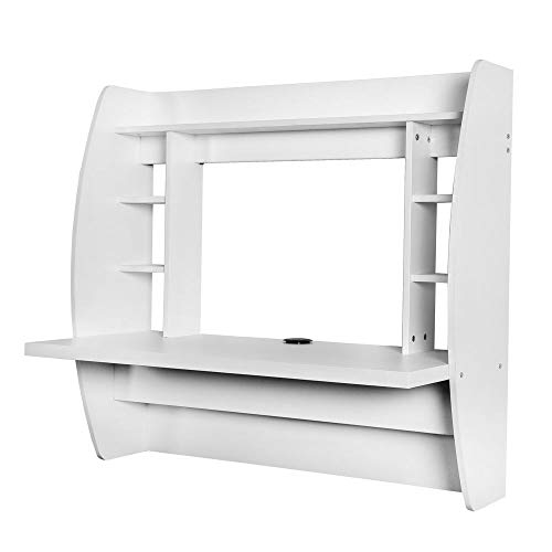 White Home Floating Computer Wall Mounted PC Laptop Desk w/Storage Shelf