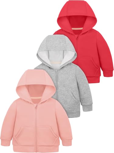 3 Pack Baby Toddler Girls Fleece Full Zip Hoodies Lightweight Winter Jacket at Amazon