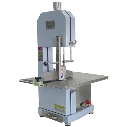 1100W Electric Bone Saw Machine For Butchering – Max 7.4-Inch Cutting Thickness, Frozen Meat Cutter 110V Commercial Bandsaw, 22 x 17.7-Inch Table for Chicken, Fish, Beef, With 5 Saw Blades
