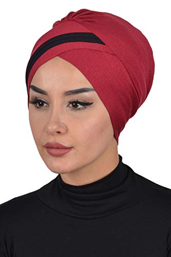 Instant Turban Cotton Scarf Head Wrap Cancer Chemo Headwear Two Colored Maroon