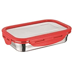 Signoraware Lock n Store Steel Rectangular with Steel Lid, 200ml, Set of 1, Red