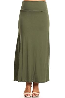 PB COUTURE Womens Plus Size Flowy Long Maxi Skirt Fold Over Waistband