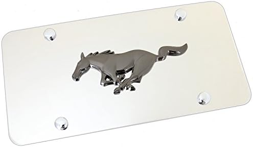 Au-Tomotive Gold, INC. Compatible Logo License Plate for Ford Mustang [X.MUS.PC] - Black Pearl on Chrome