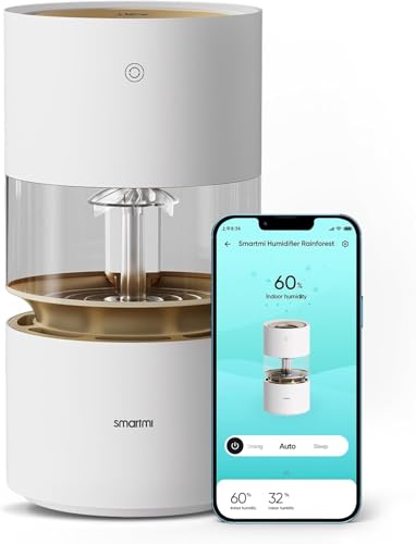 smartmi Evaporative Humidifier Rainforest, 3L Cool No Mist Humidifiers for Bedroom, Visible Raindrops, Top-fill, Air Humidifiers for Baby, Self-Cleani