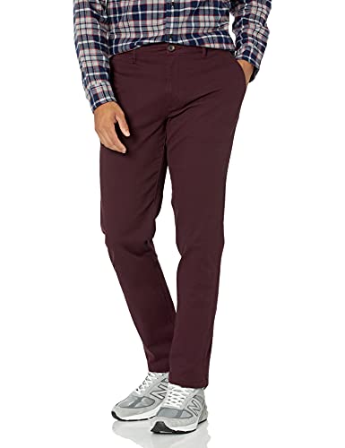 Amazon Essentials Men's Skinny-Fit Broken-in Chino Pant Pants, -Burgundy, 34W x…