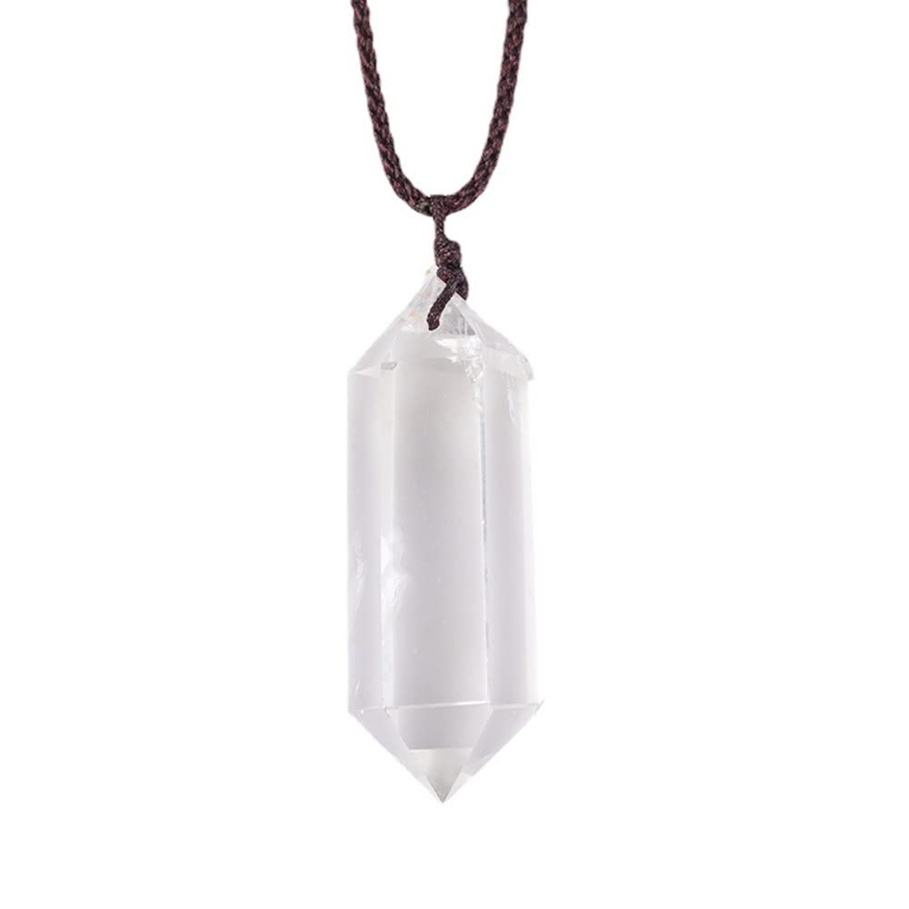 Natural White Crystal Healing Crystal Pendants, Double Pointed Gemstone Pendant Necklace Chakras Jewelry for Men & Women