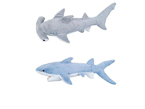 ADVENTURE PLANET - Set of 2 Plush SHARKS - 14" MAKO & 13" HAMMERHEAD Shark - Stuffed Animal - OCEAN Life - Soft Cuddly Shark Week TANK TOY Gift