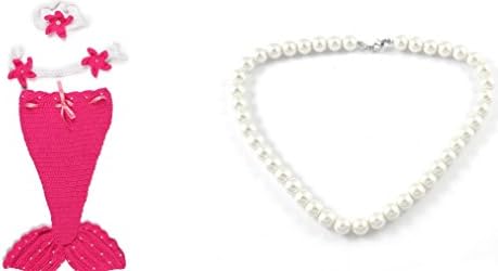 Glorify LTD Newborn Photography Prop Bundle โ 1 Simulated big pearl necklace -1 Red Rose Mermaid Tail - 1 Starfish Headband -1 Starfish Bikini Top (Rose Mermaid)
