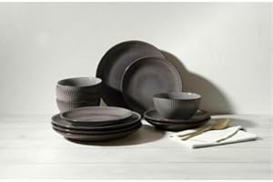 Better Home & Garden Sawyer 12-Piece Stoneware Dinnerware Set- Grey (Black)