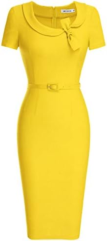 muxxn women's 1950s vintage short sleeve pleated pencil dress Muxxn Womens 1950s Vintage Short Sleeve Pleated Pencil Dress
