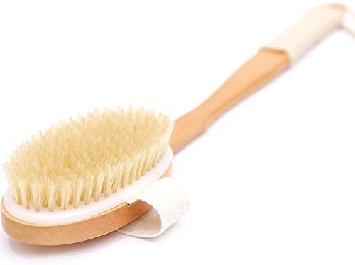 Body Brush Shower Boar Bristle Kiliss Exfoliator Cellulite Treatment with Long Bamboo Handle for Dry Brushing