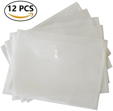 SzJias 12Pcs Set-Poly Envelope With Button Closure ,A4 Size Premium Quality Plastic Envelope Water/Tear Resistant-Translucent Booklet Document File Envelope Folder Holder(White)