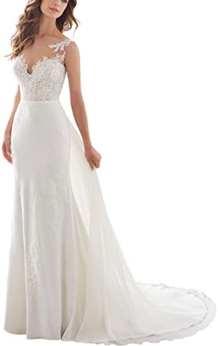 Alinafeng Dress Womens Sexy Lace Detachable Mermaid Long Train Wedding Dresses(4,White)