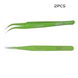 Yaogong Stainless Steel Slant Tips Pointed And Curved Tweezer (Green) 2 Pieces Set Both For Eyebrow Hari, Facial Hair Removal and Phone Repairing1.8MM Thickness