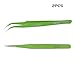 Yaogong Stainless Steel Slant Tips Pointed And Curved Tweezer (Green) 2 Pieces Set Both For Eyebrow Hari, Facial Hair Removal and Phone Repairing1.8MM Thickness