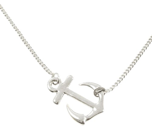 Wrapables Sideways Anchor Pendant Necklace, Rhodium Plated