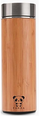 Premium Bamboo Travel Tumbler, 14 oz Stainless Steel Vacuum Insulated Thermos, Coffee Mug with Lid, Tea Infuser Bottle, Double Wall Flask