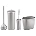 mDesign Modern Plastic Bathroom Storage and Cleaning Accessory Set - Includes Toilet Plunger, Bowl Brush, 3 Roll Toilet Paper Canister with Lid, Wastebasket Trash Can, Garbage Bin - 4 Pieces - Silver