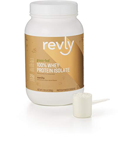 Amazon Brand - Revly 100% Whey Protein Isolate Powder, Vanilla, Grass-Fed, 2.05 lbs, 30 Servings