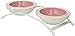 PetRageous 44355 Toftees Paws Diner with Two 1-Cup Dishwasher-Safe Stoneware Bowl Capacity 10.75-Inch Length 2.25-Inch Tall for Extra Small and Small Dogs and Cats, White and Pink