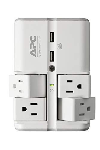 APC Wall Pivot-Plug Surge Protector, 4 Rotating Outlets, 1080 Joule Surge Protector with Two USB Charging Ports, SurgeArrest Essential (PE4WRU3)