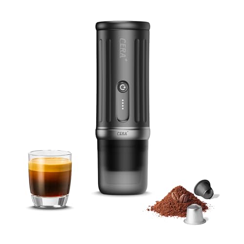 CERA+ Epresso Self-Heating Portable Coffee Machine, Up to 8 Cups for Charging & 20Bar, 3 x 4500 mAh, CERApresso Compatible with NS Ground Coffee, Electric Coffee Machine, Camping Office, Car
