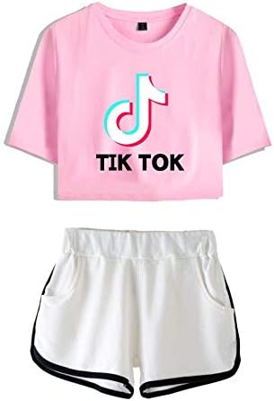 JinAnHong Same Gender Loose Plus TIK Size Short Sleeve Shorts Set Crop Top TOK Workout Running Tracksui Stylish Portable (Color : PW, Size : S)