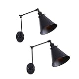DZnNN 1 Vintage Mount Light Lamp (Hardwire 2 Pack) Black Wall Sconce Angle Adjustable Swing Arm Retro