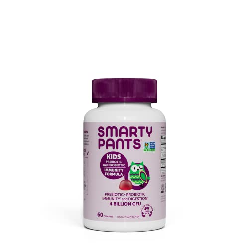 SmartyPants Kids Probiotic Immunity Gummies: Prebiotics & Probiotics for Digestive Health and Immune Support Supplement, Gluten Free, Vegan, Grape Flavor, 60 Count (30 Day Supply)