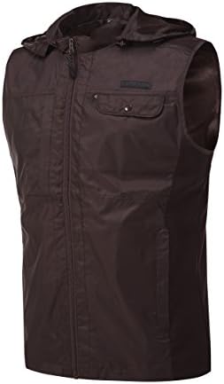 2 in 1 Detachable Hood Multi-Pockets Outdoors Travels Sports Vest (Brown, US Large S (Tag L))
