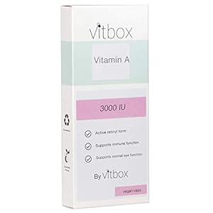 Vitbox High Quality Retinyl Palmitate Vitamin A 3000 IU 120 Capsules – Vegan, Plastic Free & Sustainable. General Eye…