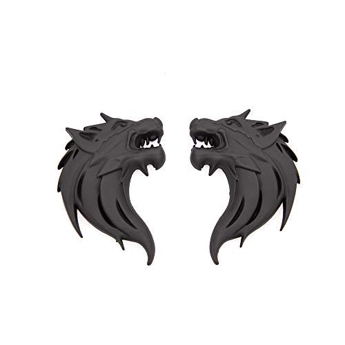 CARRUN 2pcs 3D Wolf Head Metal Emblem Car Motorcycles Side Fender Rear Styling Emblem Badge Decal (Black)