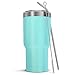 Atlin Tumbler [30 oz. Double Wall Stainless Steel Vacuum Insulation] Travel Mug [Crystal Clear Lid] Water Coffee Cup [Straw Included] (Turquoise) For Home,Office,School, Ice Drink, Hot Beverage